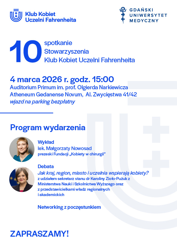 Plakat informujący o wykładach podczas 10. spotkania Klubu Kobiet Uczelni Fahrenheita