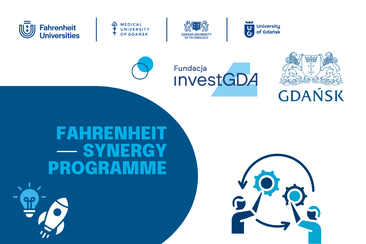 Grafika z napisem Fahrenheit Synergy Programme w wersji EN logotypy