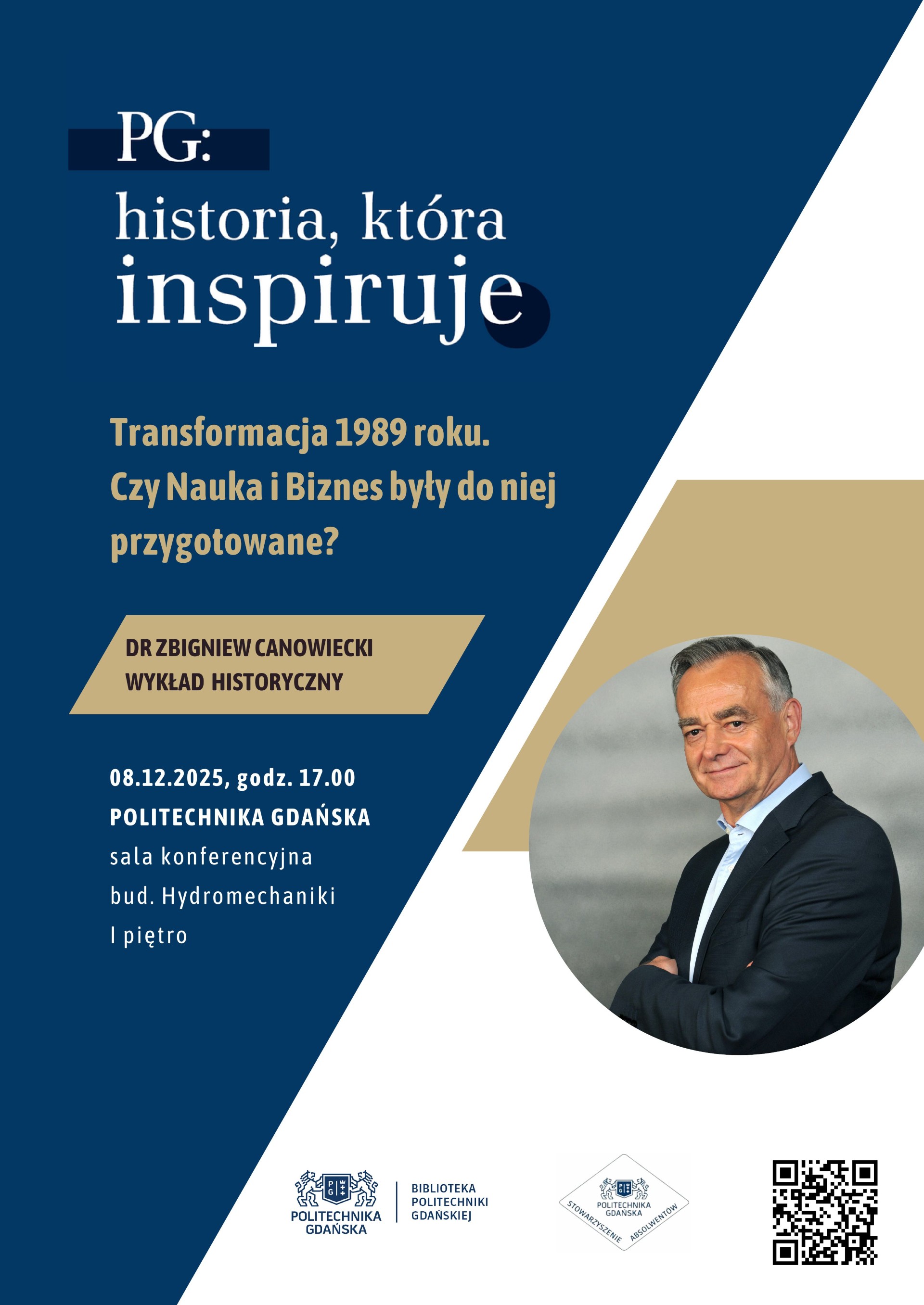 Plakat z informacją o wykładzie dr. Z. Canowieckiego na PG 8.12.2025