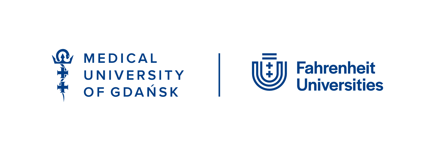 Logotyp Gdański Uniwersytet Medyczny oraz Logotyp Związek Uczelni Fahrenheita
